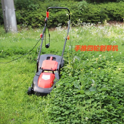 電動插電手推割草機 家用四輪草坪機 220V大功率小型除草機