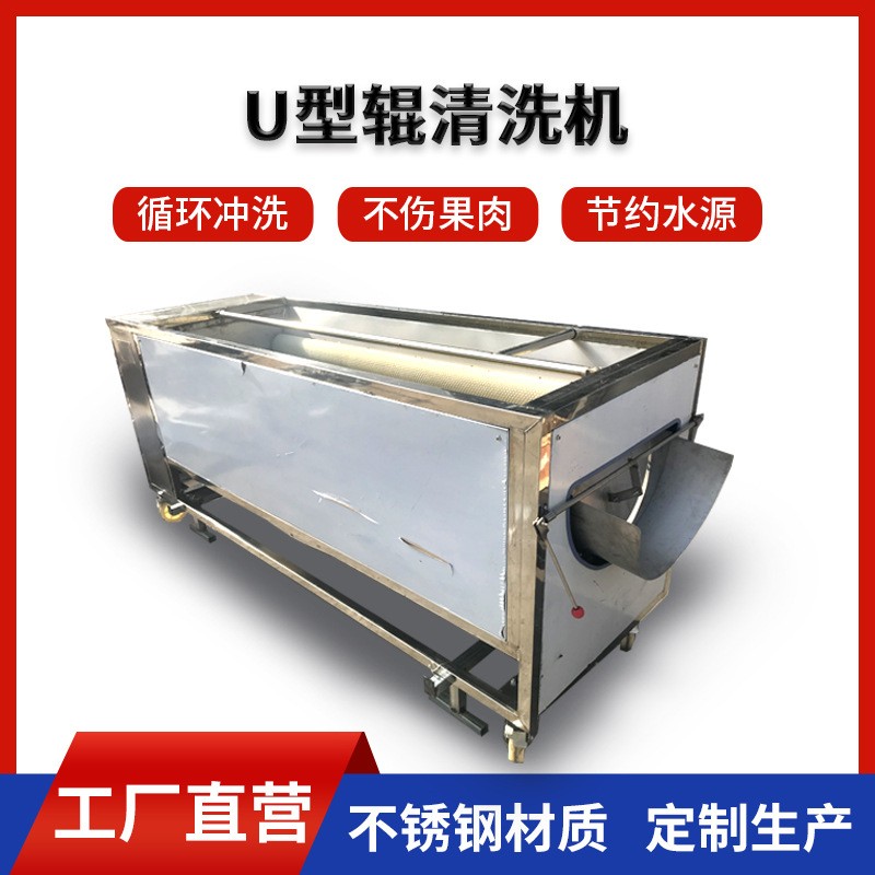大型U型輥清洗機(jī) 不銹鋼紅棗干洗機(jī) 全自動(dòng)輥刷清洗機(jī)