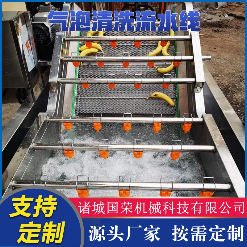 商用草莓蘋(píng)果橙子香蕉菠蘿清洗機(jī)蔬菜葉菜清洗流水線風(fēng)干流水線