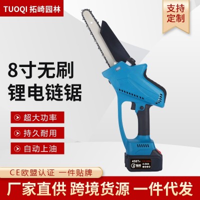 電鏈鋸小型無(wú)刷高速8寸家用手持修枝鋸充電式伐木鋰電鋸跨境直供