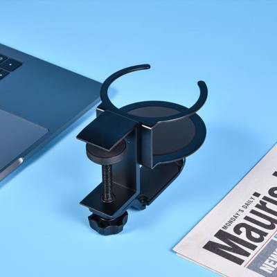 桌邊二合一收納架可旋轉(zhuǎn)金屬頭戴式耳機支架免打孔鐵制壁掛水杯架