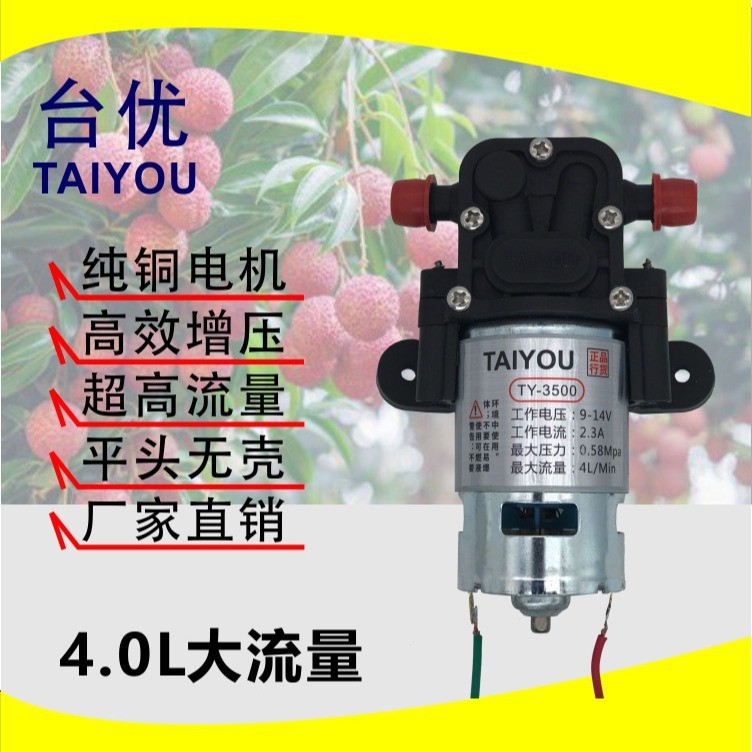 噴霧器水泵臺優(yōu)水泵 平頭泵 12V，4L，高壓大功率隔膜泵洗車水泵